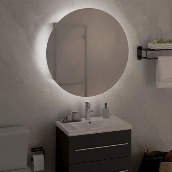 vidaXL Armario de ba&ntilde;o con espejo redondo y LED roble 47x47x17,5 cm