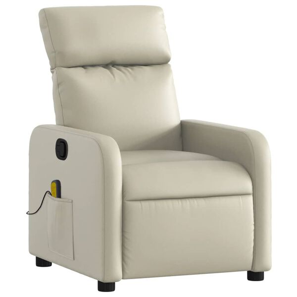vidaXL Sill&oacute;n reclinable de masaje cuero sint&eacute;tico crema