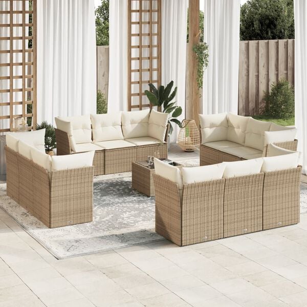 vidaXL Set sof&aacute;s de jard&iacute;n con cojines 13 pzas rat&aacute;n sint&eacute;tico beige