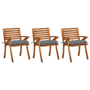 vidaXL Sillas de comedor jard&iacute;n con cojines 3 uds madera maciza acacia