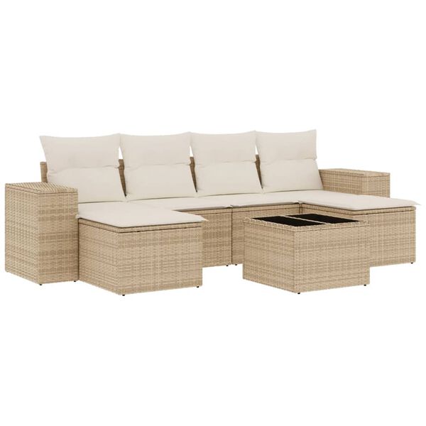 vidaXL Set sof&aacute;s de jard&iacute;n 7 piezas y cojines rat&aacute;n sint&eacute;tico beige