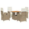 vidaXL Set comedor de jard&iacute;n 5 pzas con cojines rat&aacute;n sint&eacute;tico beige