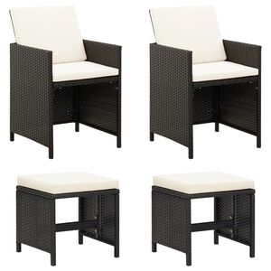 vidaXL Conjunto de silla de jard&iacute;n y taburete 4 piezas negra rat&aacute;n PE