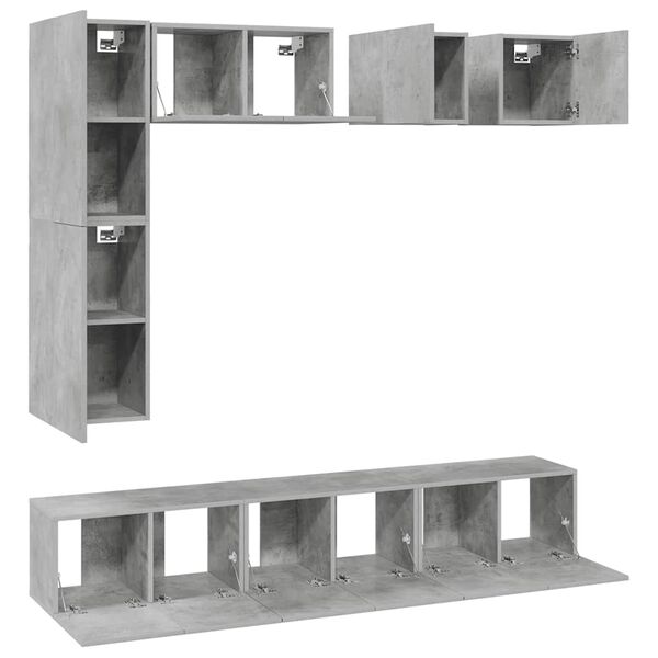 vidaXL Set muebles de sal&oacute;n TV 8 pzas madera ingenier&iacute;a gris hormig&oacute;n