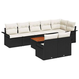 vidaXL Conjunto de sof&aacute;s de jard&iacute;n 9 uds. 8 plaza Negro y crema
