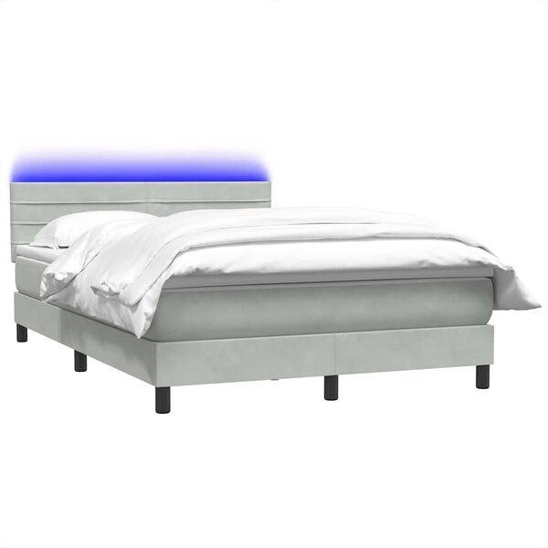 vidaXL Cama box spring con colch&oacute;n y LED terciopelo gris claro 160x210 cm