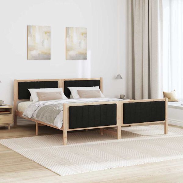 vidaXL Estructura de cama con cabecera Marr&oacute;n y negro 180 x 200 cm
