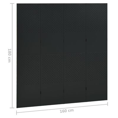 vidaXL Biombo divisor de 4 paneles acero negro 160x180 cm