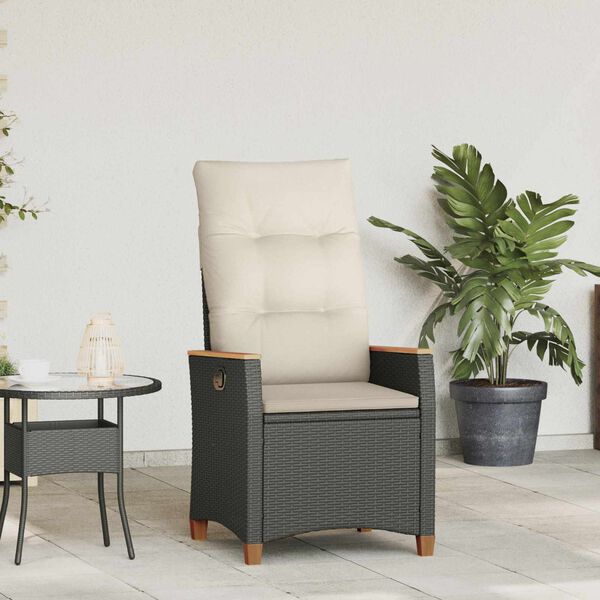 vidaXL Silla de jard&iacute;n reclinable Negro y crema 64 x 57,5 x 112 cm