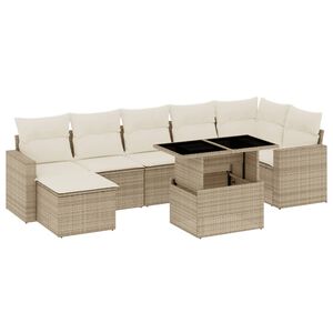 vidaXL Set de sof&aacute;s de jard&iacute;n y cojines 8 piezas rat&aacute;n sint&eacute;tico beige