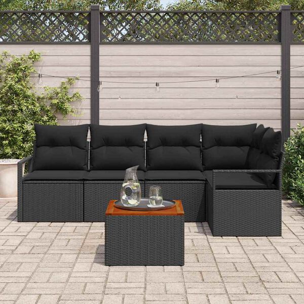 vidaXL Conjunto de sof&aacute;s de jard&iacute;n 6 pcs Negro rat&aacute;n sint&eacute;tico