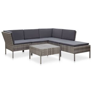 vidaXL Set de muebles de jard&iacute;n 6 pzas y cojines rat&aacute;n sint&eacute;tico gris