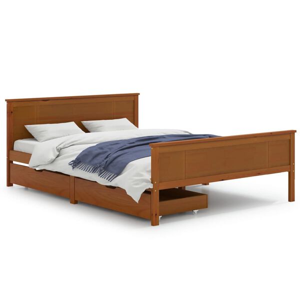 vidaXL Estructura cama sin colch&oacute;n madera maciza marr&oacute;n miel 140x200cm