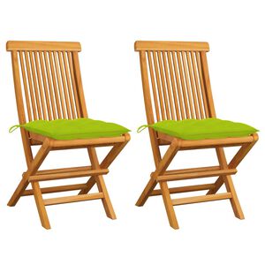 vidaXL Sillas de jard&iacute;n 2 uds madera teca con cojines verde brillante
