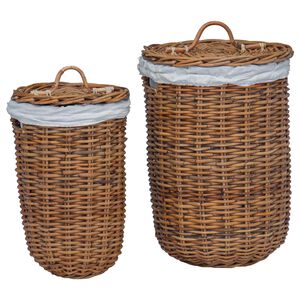 vidaXL Cesta de Lavander&iacute;a 2 pcs Marr&oacute;n Rat&aacute;n Kubu