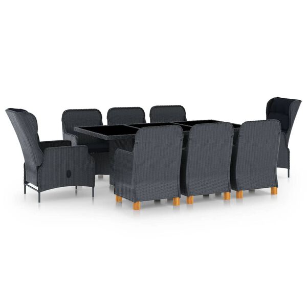 vidaXL Set comedor jardín 9 piezas cojines ratán sintético gris oscuro
