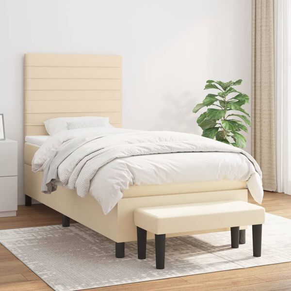 vidaXL Cama box spring con colch&oacute;n tela color crema 80x200 cm