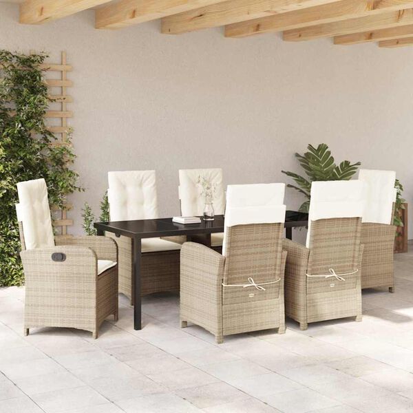 vidaXL Conjunto de Comedor de Jard&iacute;n 7 pcs Beige rat&aacute;n sint&eacute;tico