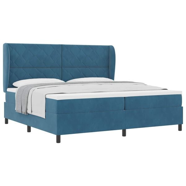 vidaXL Cama tipo Box Spring Azul Oscuro 200 x 200 cm Poli&eacute;ster