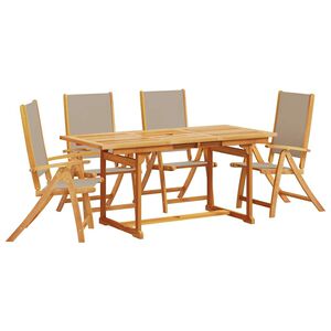 vidaXL Juego comedor de jard&iacute;n 5 pzas madera maciza acacia y textileno