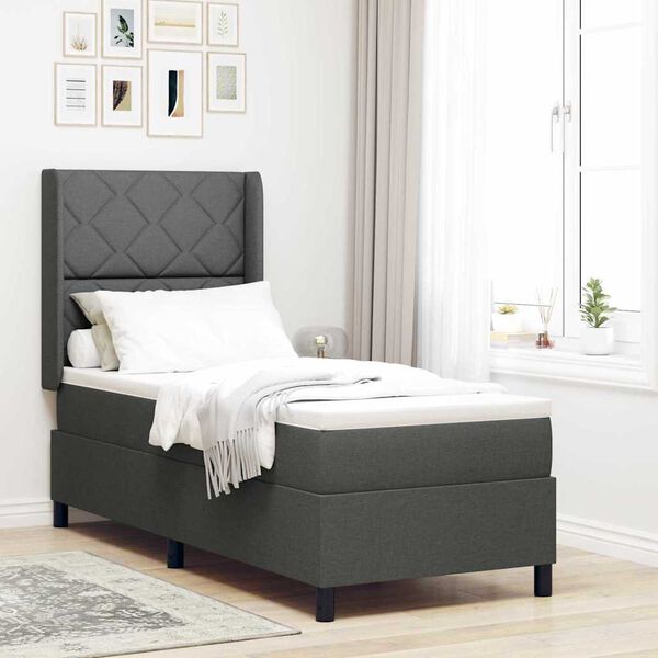 vidaXL Cama Box Spring LED con colch&oacute;n Gris oscuro 80 x 200 cm tela