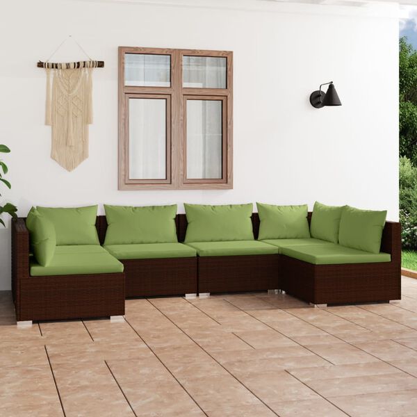 vidaXL Set muebles de jard&iacute;n 6 piezas y cojines rat&aacute;n sint&eacute;tico marr&oacute;n