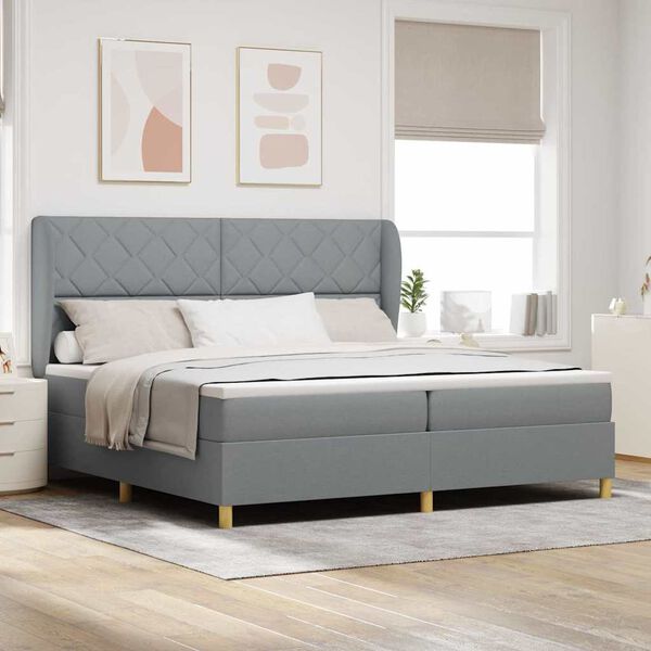 vidaXL Cama tipo Box Spring con colch&oacute;n Gris Claro 200 x 200 cm tela