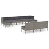 vidaXL Set de muebles de jard&iacute;n 10 pzas y cojines rat&aacute;n sint&eacute;tico gris