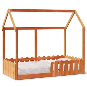 vidaXL Cama con forma de casa de ni&ntilde;os madera maciza marr&oacute;n 80x160 cm