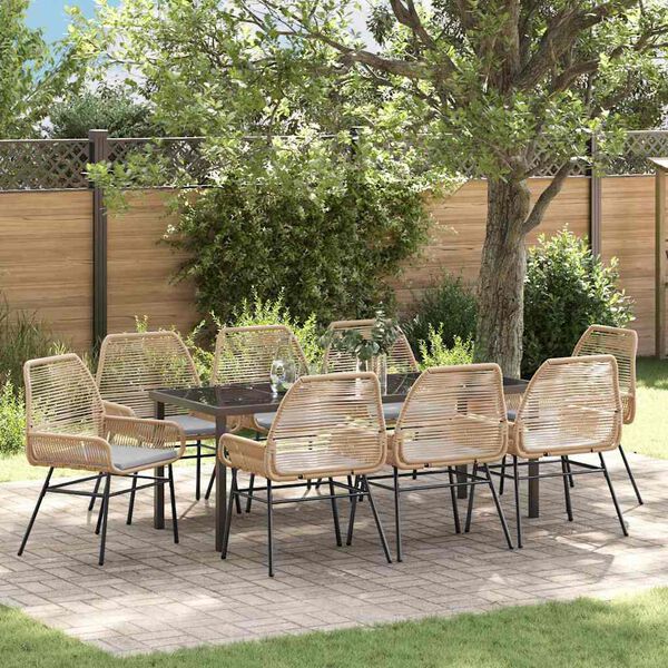 vidaXL Conjunto de Comedor de Jard&iacute;n 9 pcs Marr&oacute;n rat&aacute;n sint&eacute;tico