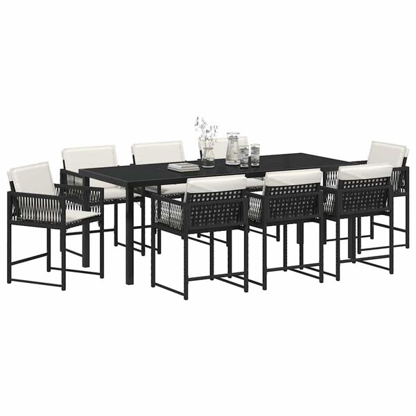 vidaXL Conjunto de Comedor de Jard&iacute;n 9 pcs Negro rat&aacute;n sint&eacute;tico