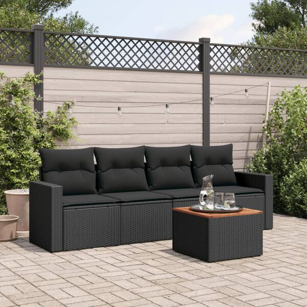 vidaXL Set de muebles de jard&iacute;n 5 pzas y cojines rat&aacute;n sint&eacute;tico negro