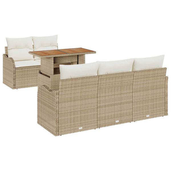 vidaXL Conjunto de sof&aacute; de jard&iacute;n 6 pcs Beige Polirat&aacute;n