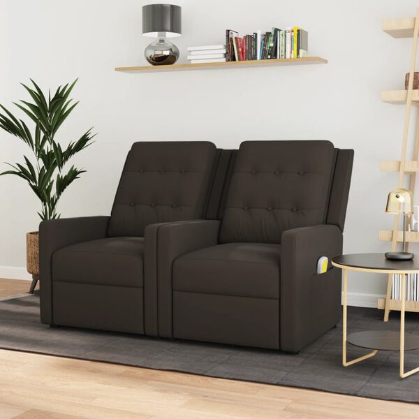 vidaXL Sill&oacute;n reclinable de masaje de 2 plazas tela marr&oacute;n