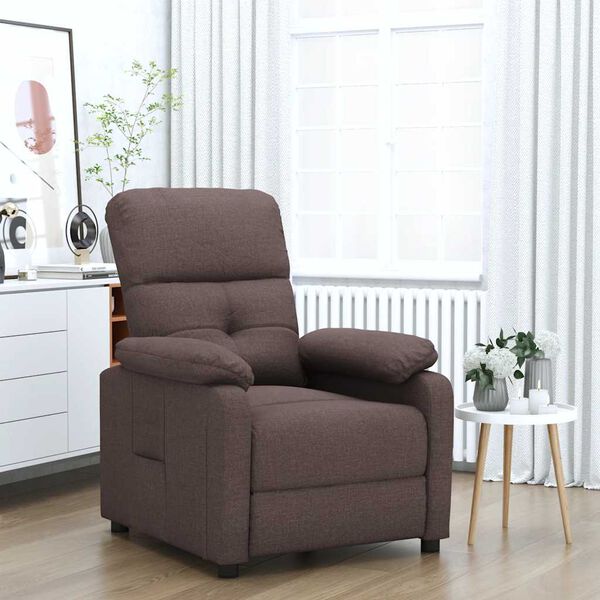 vidaXL Sillón reclinable de tela marrón oscuro