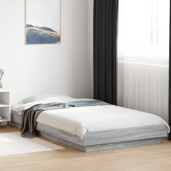 vidaXL Estructura de cama con luces LED madera gris Sonoma 90x200 cm