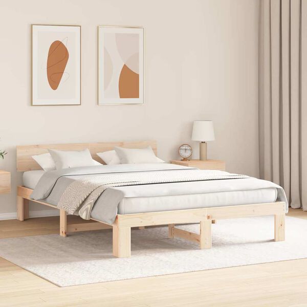 vidaXL Estructura de cama Natural 140 x 200 cm Madera de pino macizo