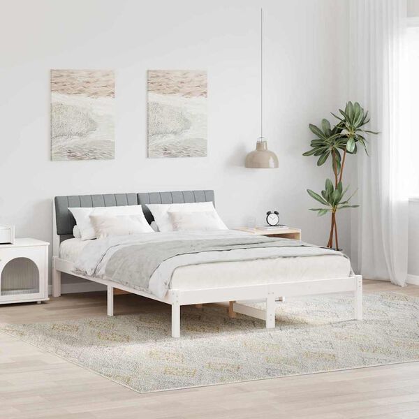 vidaXL Estructura de cama con cabecera y gris claro 135 x 190 cm