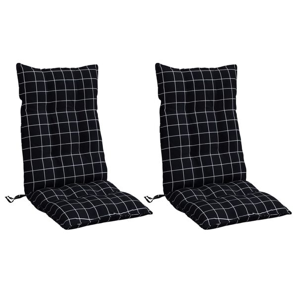 vidaXL Cojines para silla respaldo alto 2 uds tela a cuadros negro