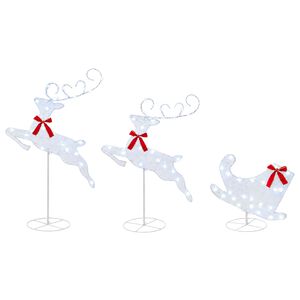 vidaXL Reno de Navidad con trineo 3 uds. 72 LED Blanco fr&iacute;o