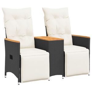 vidaXL Sof&aacute; de jard&iacute;n reclinable de 2 plazas con mesa rat&aacute;n PE negro