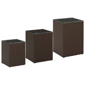 vidaXL Mesa auxiliar 3 pzas superficie vidrio rat&aacute;n sint&eacute;tico marr&oacute;n