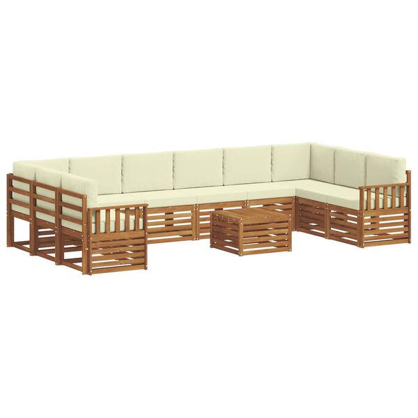 vidaXL Juegos de sof&aacute;s 11 pcs Natural y Crema Madera de Acacia S&oacute;lida