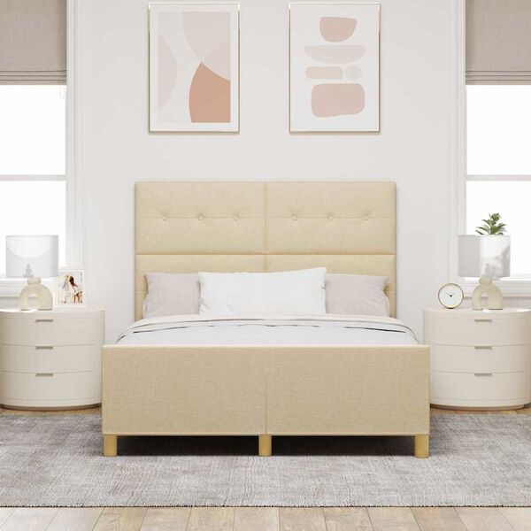 vidaXL Estructura de cama con cabecera Crema 140 x 190 cm tela