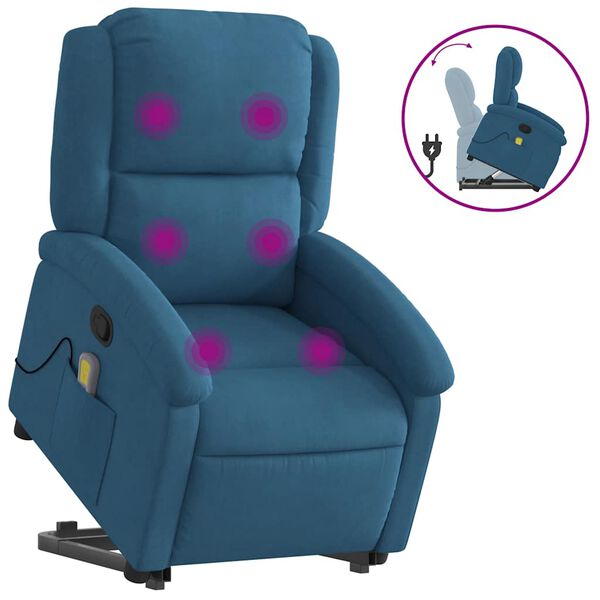 vidaXL Sill&oacute;n reclinable de masaje elevable terciopelo azul