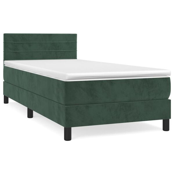 vidaXL Cama box spring con colch&oacute;n terciopelo verde oscuro 80x200 cm
