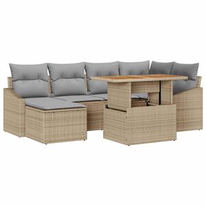 vidaXL Conjunto de Comedor de Jard&iacute;n con coj&iacute;n 7 pcs Beige y gris