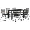 vidaXL Juego de comedor para jard&iacute;n 7 piezas rat&aacute;n PVC negro