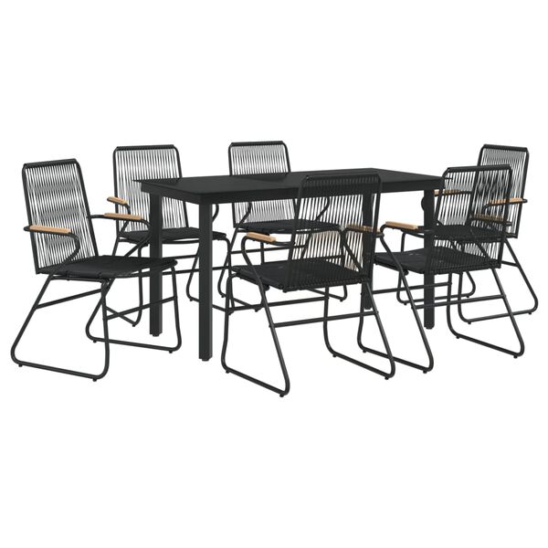 vidaXL Juego de comedor para jard&iacute;n 7 piezas rat&aacute;n PVC negro