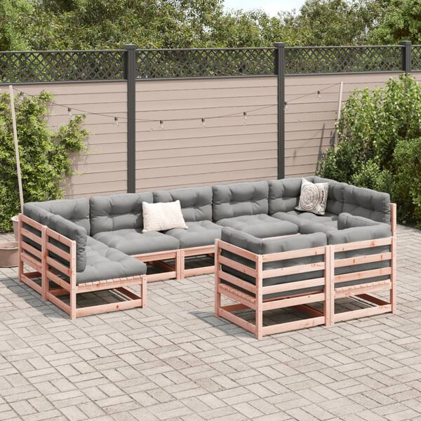 vidaXL Set de sof&aacute;s jard&iacute;n 9 pzas con cojines madera de abeto Douglas
